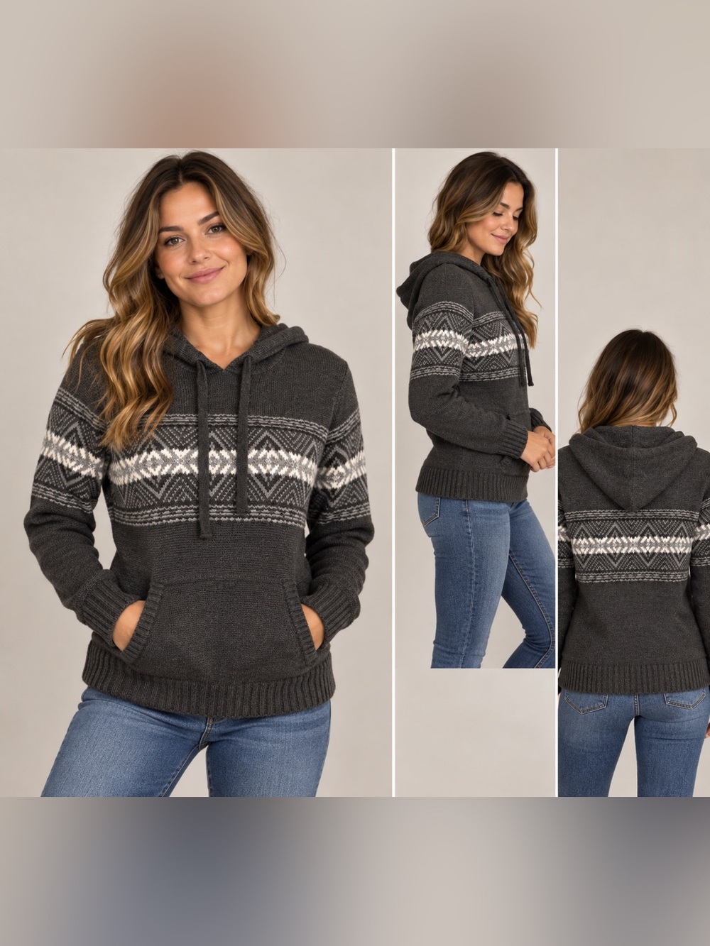 American Eagle Fair Isle Hooded Knit Sweater Women’s Small